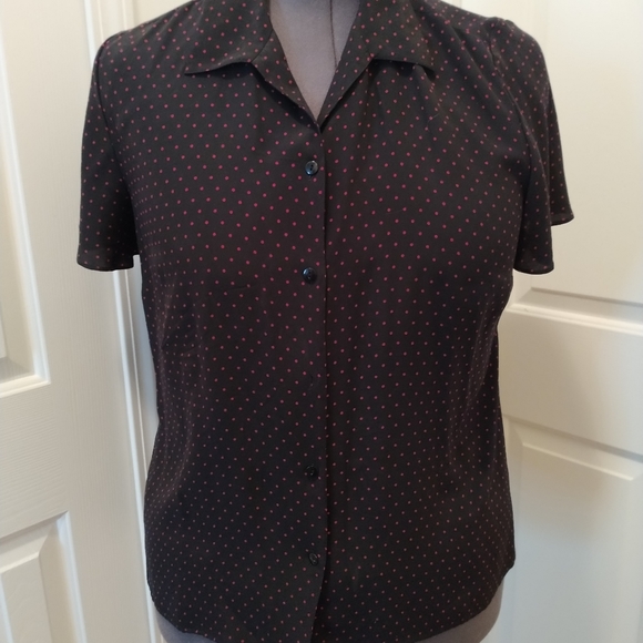 Evan Picone red dots/blk 100% silk blouse - Picture 1 of 4